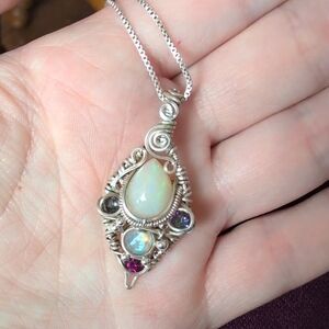 Elegant Silver Opal Pendant Necklace